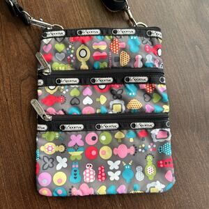 LeSportsac Kasey Crossbody Bag 3 Zipper Lightweight Fun Print Mushroom Butterfly